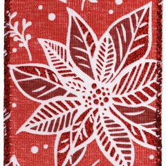 Christmas Lined Poinsettias Satin Wired Ribbon, 2-1/2-inch, 50-yard