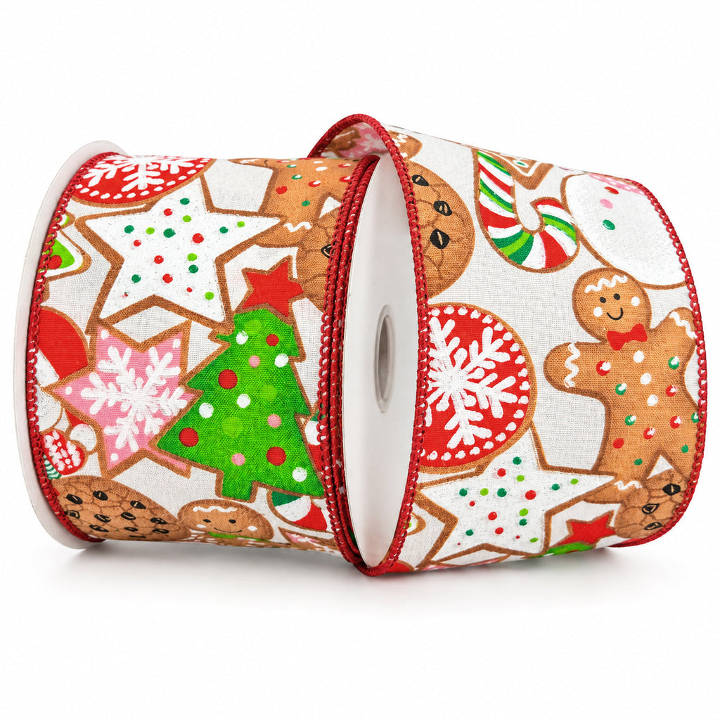 Glitter Christmas Overlapping Cookies Wired Ribbon, 2-1/2-inch, 10-yard