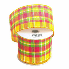 Colorful Dash Plaid Polyester Ribbon Wired Edge, 10 Yards