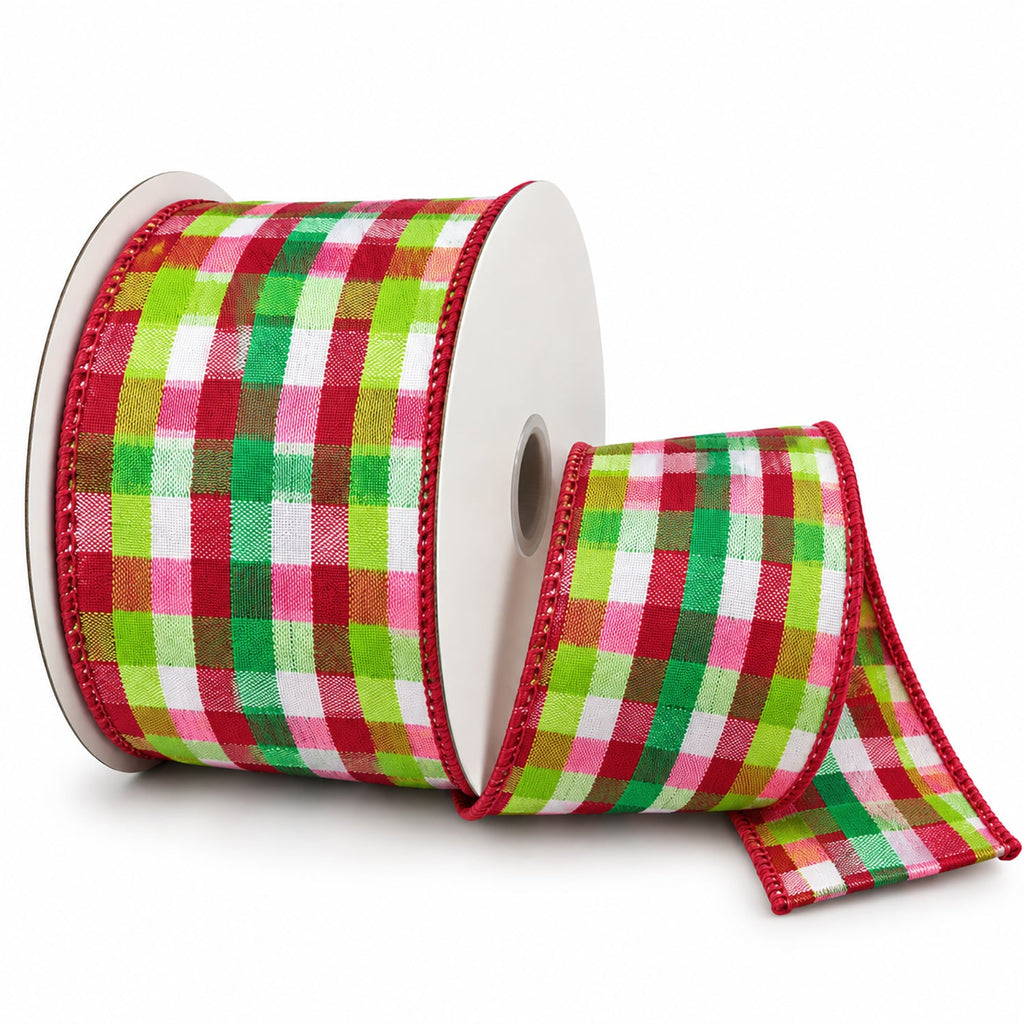 Christmas Mosaic Plaid Wired Ribbon, 2-1/2-inch, 10-yard