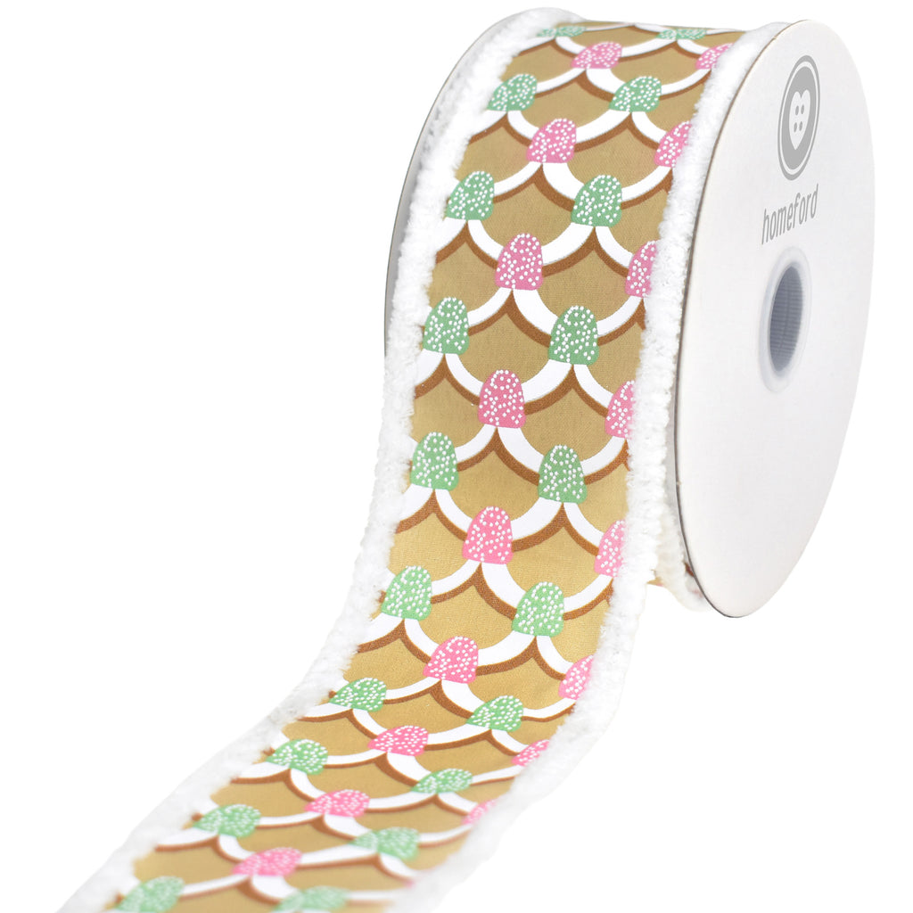 Christmas Gingerbread Roof Fuzzy Edge Wired Ribbon, 10-yard