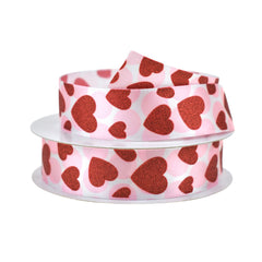 Valentine's Day Glitter Hearts Polka Dots Ribbon, 7/8-inch, 10-yard