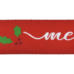 Merry Christmas Cursive Script Holly Berries Satin Ribbon, 5/8-inch, 10-yard