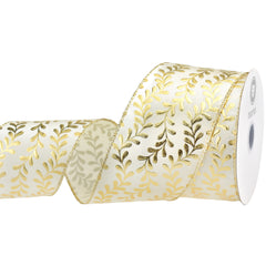 Christmas Metallic Embossed Vines Satin Wired Ribbon, 10-yard