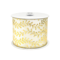 Christmas Metallic Embossed Vines Satin Wired Ribbon, 10-yard