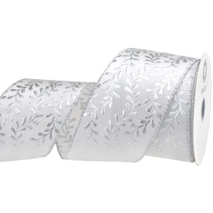 Christmas Metallic Embossed Vines Satin Wired Ribbon, 10-yard