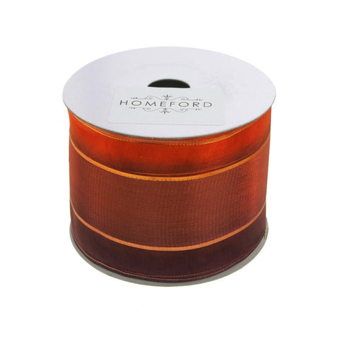 Striped Sheer Ribbon Wired Autumn Fall Ribbon, Copper, 2-1/2-Inch, 20 Yards