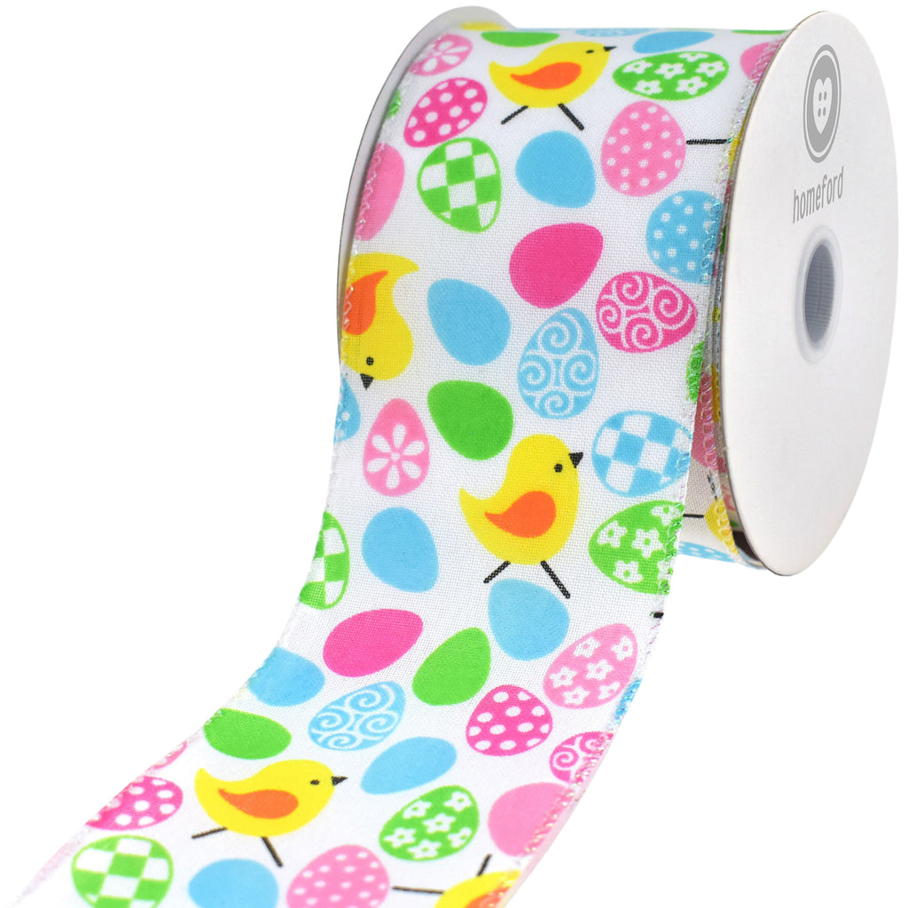 Easter Egg Chicks Faux Linen Wired Ribbon, 2-1/2-inch