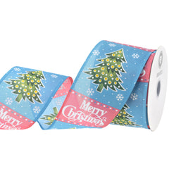 Merry Christmas Tree Pastel Stripes Satin Wired Ribbon, 2-1/2-inch, 10-yard