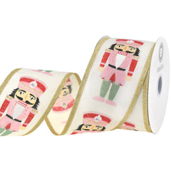 Christmas Cutesy Nutcracker Faux Linen Wired Ribbon, 10-yard