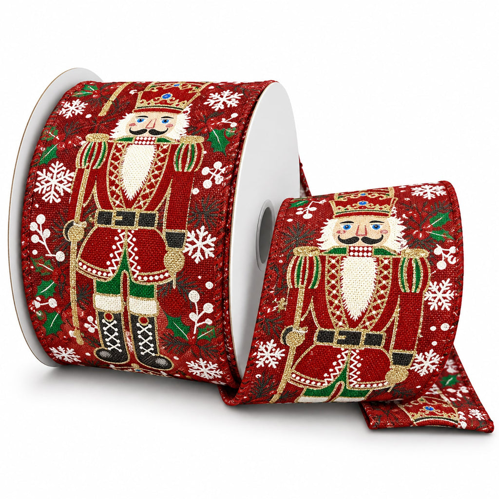 Fancy Nutcracker Christmas Linen Wired Ribbon