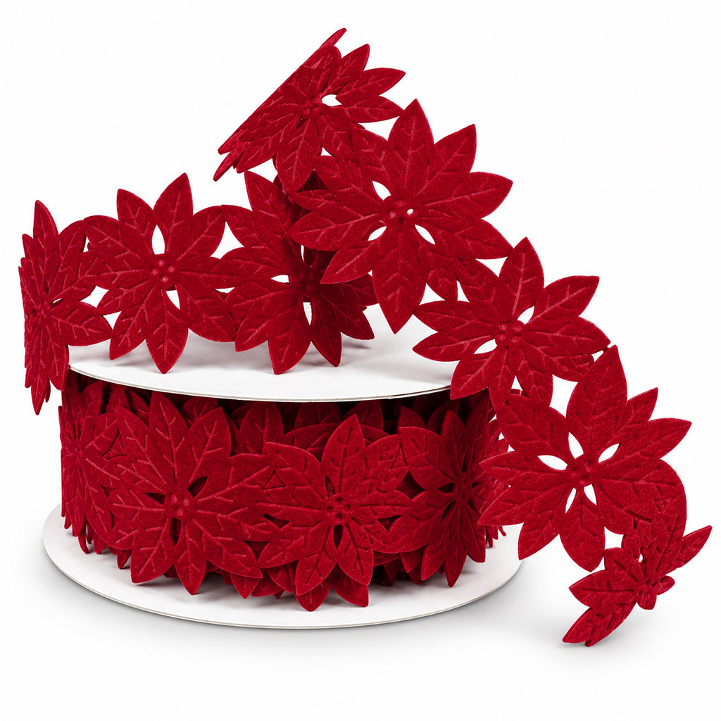 Christmas Velvet Poinsettia Cutout Ribbon, 1-1/2-inch, 10-yard