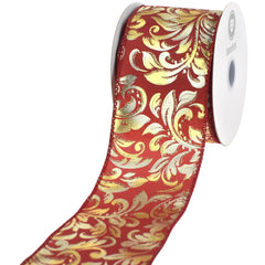 Christmas Embossed Elegant Swirls Satin Wired Ribbon, 2-1/2-inch, 10-yard