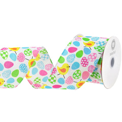Easter Egg Chicks Faux Linen Wired Ribbon, 2-1/2-inch