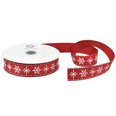 Christmas Snowflake Herringbone Grosgrain Ribbon, 7/8-inch, 10-yard