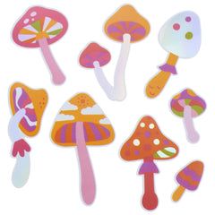 Mushroom Holographic Vinyl Craft Stickers, 1-3/4-inch, 17-piece