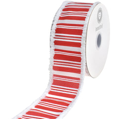 Christmas Glittered Stripes Snowy Edge Satin Wired Ribbon, 2-1/2-inch, 10-yard