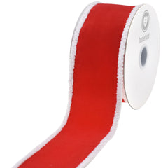 Christmas Velvet Fuzzy Edge Wired Ribbon, 10-yard
