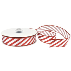 Christmas Glitter Candy Cane Stripes Satin Wired Ribbon, 1-1/2-inch, 50-yard