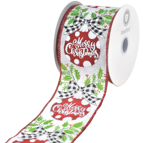 Merry Christmas Hanging Ornaments Satin Wired Ribbon, 2-1/2-inch, 10-yard