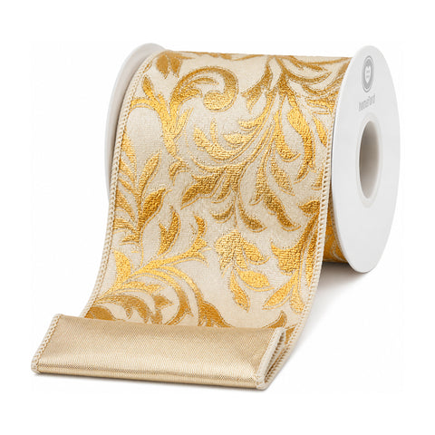 Christmas Velvet Florence Wired Ribbon with Gold Backing, 4-Inch, 5-Yard