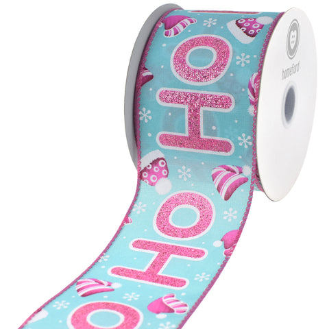 Christmas Glittered Ho Ho Ho Satin Wired Ribbon, 2-1/2-inch, 10-yard