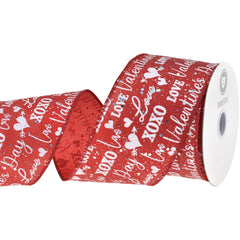 Valentine's Day Glitter XOXO Script Satin Wired Ribbon, 2-1/2-inch, 10-yard