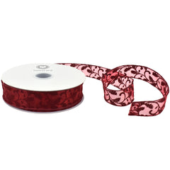 Christmas Sheer Organza Flocked Leaf Swirls Wired Ribbon, 1-1/2-inch, 50-yard