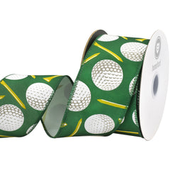 Golf Balls and Tees Wired Ribbon, 10-yard