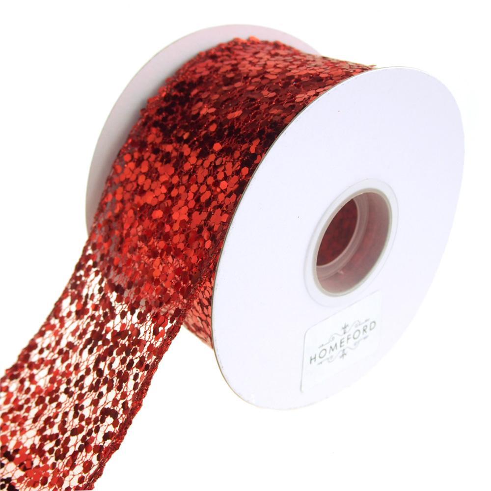 Sequin Glitter Web Wired Christmas Holiday Ribbon, 2-1/2-Inch, 10 Yards