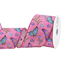 Spring Flowers and Butterflies Wired Ribbon, 2-1/2-inch, 10-yard