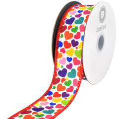Colorful Rainbow Hearts Twill Wired Ribbon, 10-yard