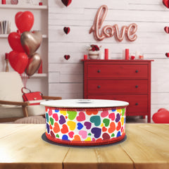 Colorful Rainbow Hearts Twill Wired Ribbon, 10-yard