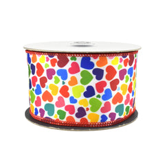 Colorful Rainbow Hearts Twill Wired Ribbon, 10-yard