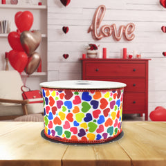 Colorful Rainbow Hearts Twill Wired Ribbon, 10-yard