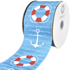 Summer Anchors Life Preservers Satin Wired Ribbon, 2-1/2-inch, 10-yard