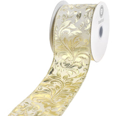 Christmas Embossed Elegant Swirls Satin Wired Ribbon, 2-1/2-inch, 10-yard