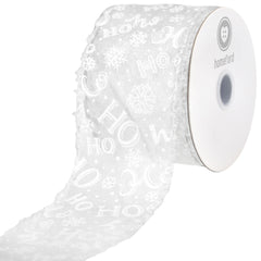 Christmas Ho Ho Ho Organza Fuzzy Edge Wired Ribbon, 10-yard