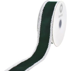 Christmas Velvet Fuzzy Edge Wired Ribbon, 10-yard