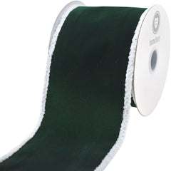 Christmas Velvet Fuzzy Edge Wired Ribbon, 10-yard