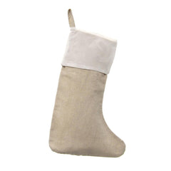 Natural Plain Linen Christmas Stockings with White Cuff, 16-inch, 6-count