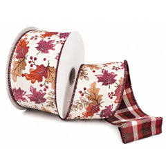 Reversible Fall Foliage Plaid Back Wired Ribbon, 10-yard