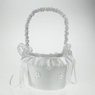 Satin Flower Girl Baskets Wedding Ceremony, 9-inch, Daisy Fields Basket, White