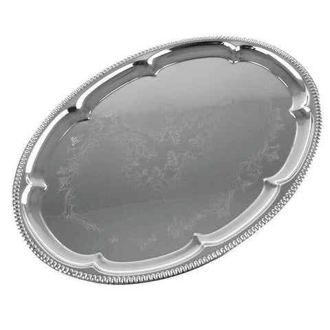 Reflective Shine Oval Serving Tray Brass Engraved, 16-inch