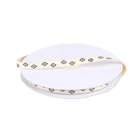 Black Diamond Print Cotton Twill Ribbon, 3/8-Inch, 25 Yards