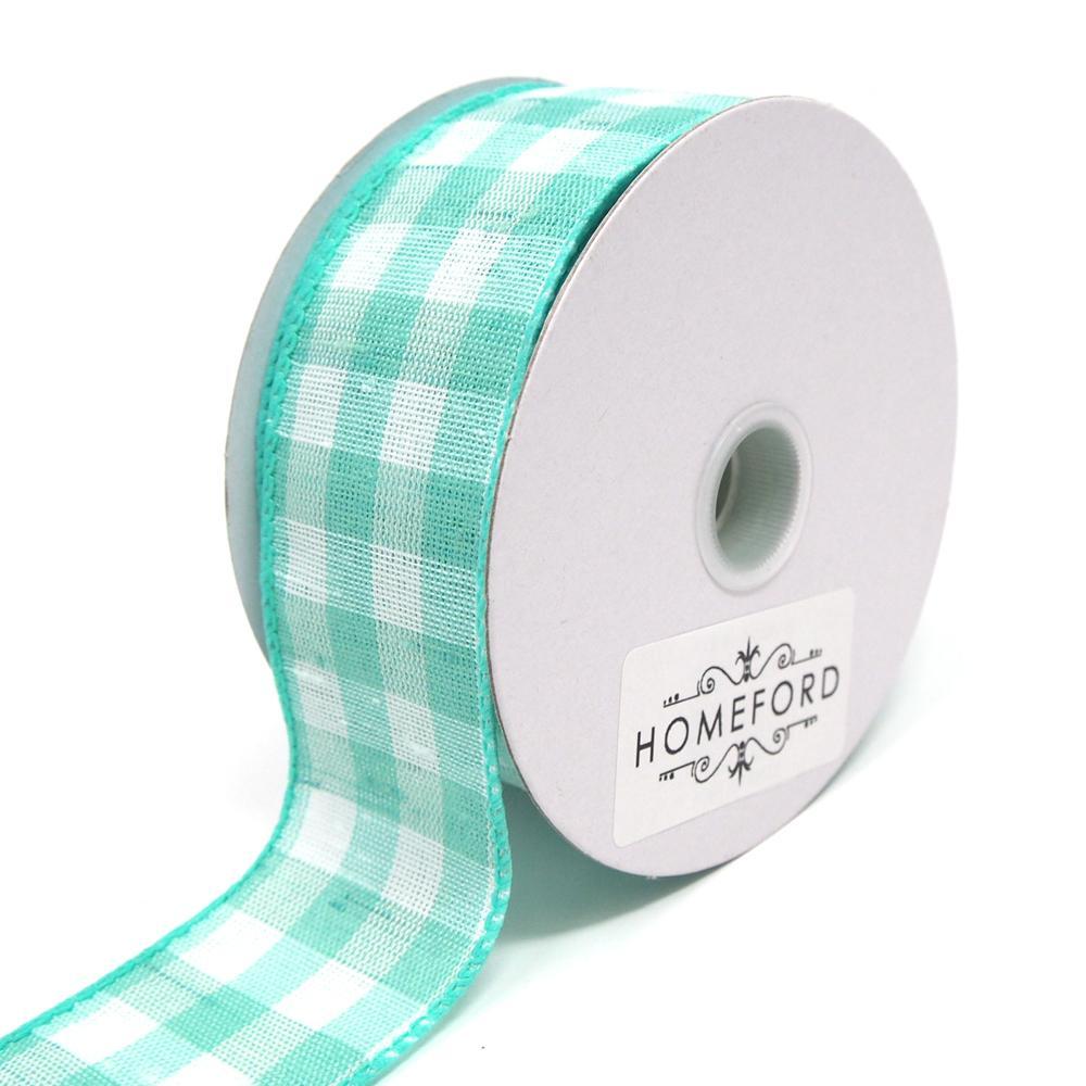 Colorful Gingham Checkered Linen Wired Ribbon, 10 Yards