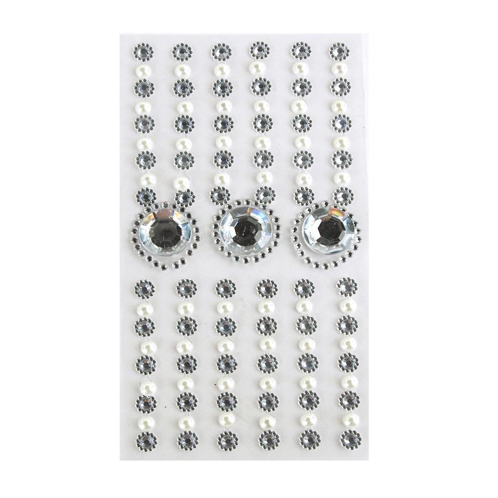 Self Adhesive Rhinestone Pearl Stickers, Circle/Flower, 15-count