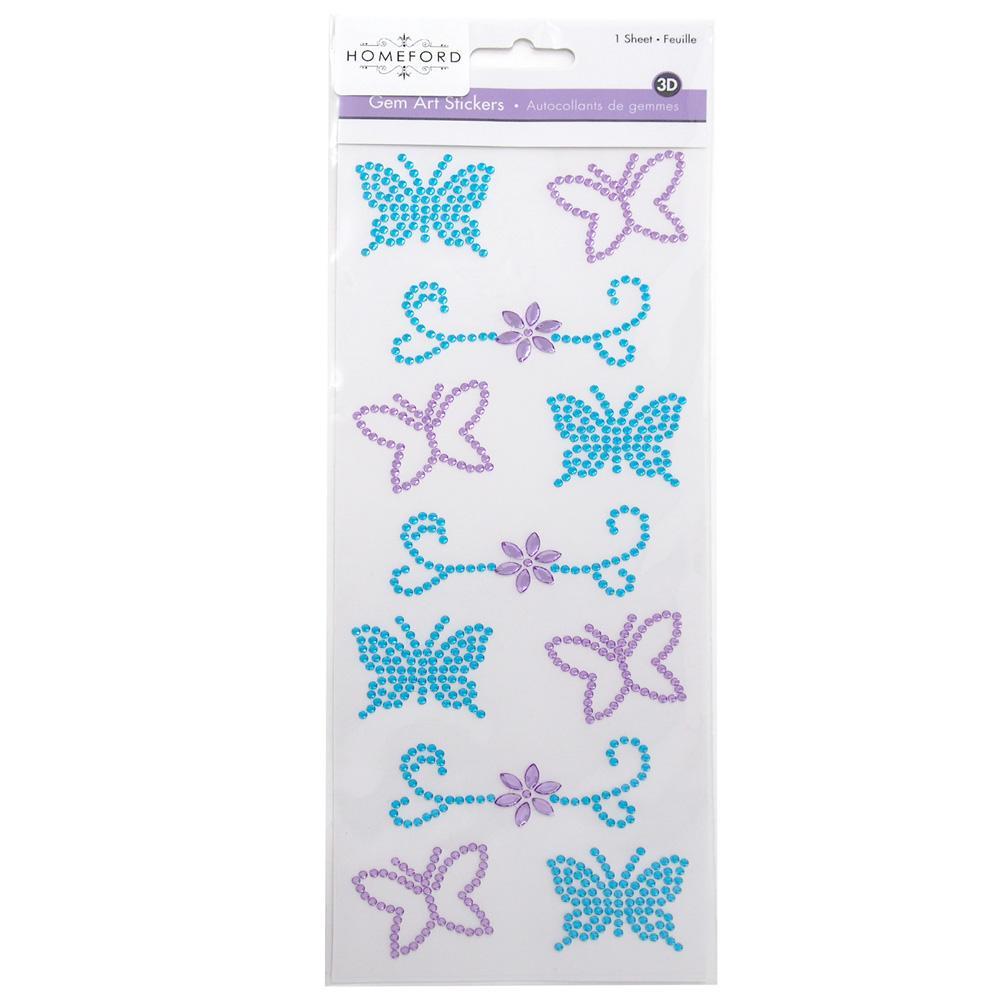 Floral Butterfly Gem Art Craft 3D Stickers, 11-Piece