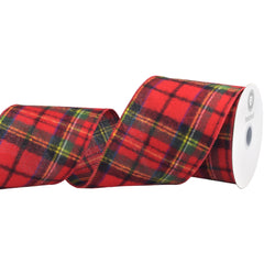 Christmas Flannel Plaid Wired Edge Ribbon, Red/Blue/Green, 10-Yard