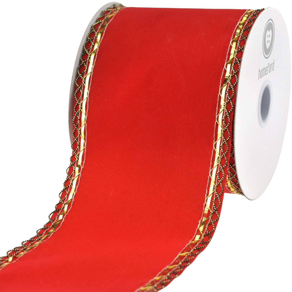 Christmas Velvet Victorian Edge Wired Ribbon, 10-yard